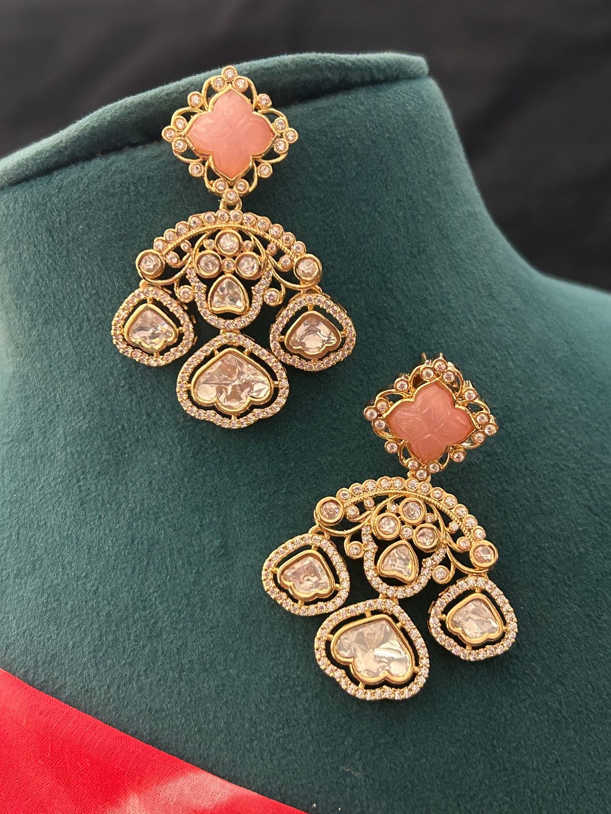 Elegant Pink Stone & Kundan Necklace Set with Earrings